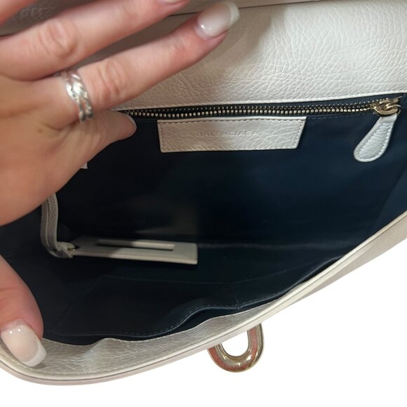 $1795 Balenciaga 2012 Snow White Gold Large Tube L Lock Leather Flap Clutch - Picture 8 of 15